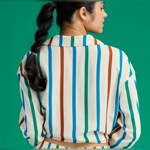 ThirdLove Washable Silk Pajama 3/4 Sleeve Top in Rainbow Stripe size medium